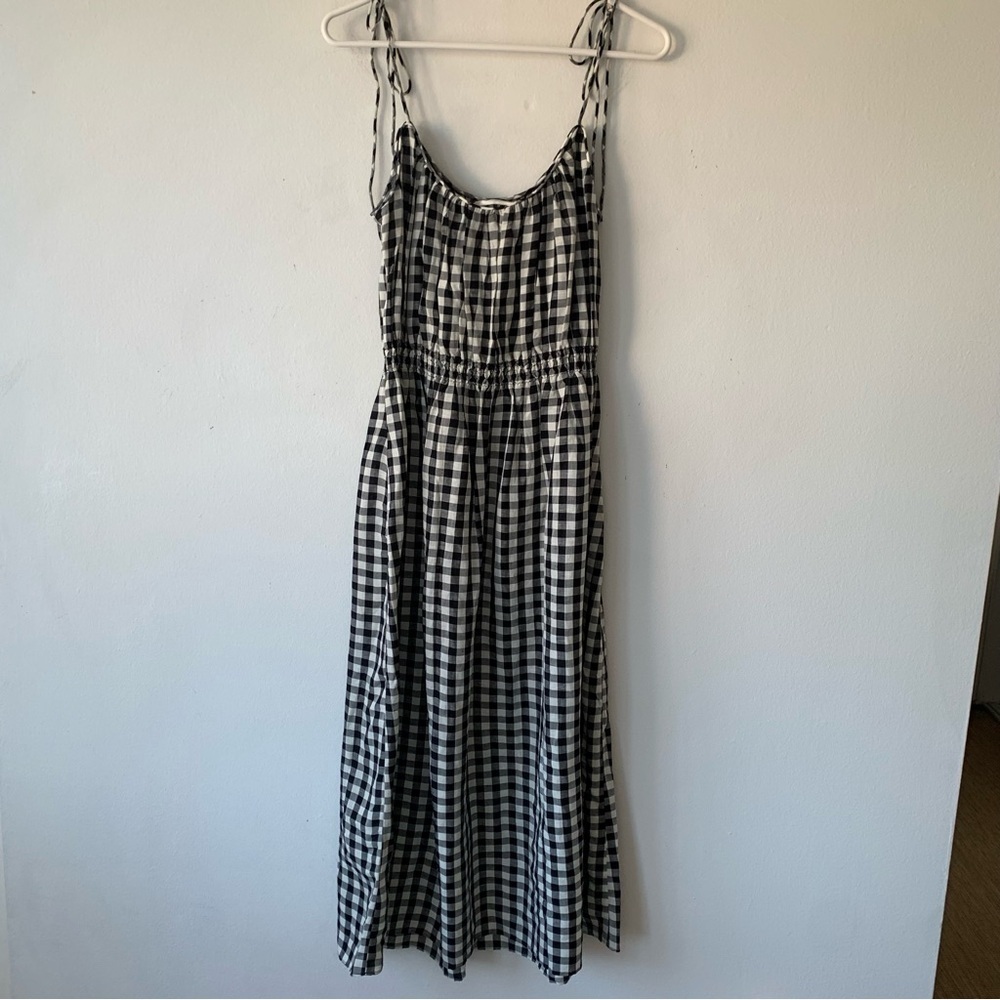NWT Doen Leslie Linen Tie Strap A Line Midi Dress Marilyn Gingham Black White - Picture 12 of 15